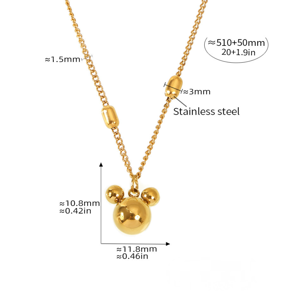 Mickey Pendant Double Stainless Steel Necklace