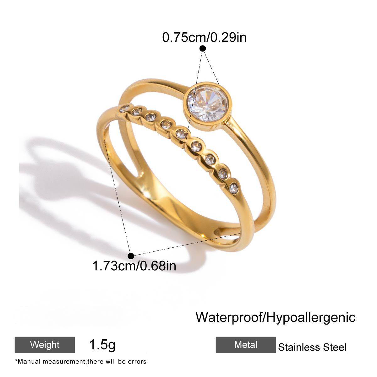 Stainless Steel Fine Ring Cubic Zirconia Ring Combination
