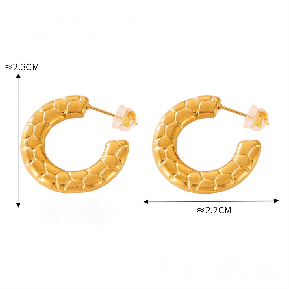 Stainless Steel Simple Hollow Geometric Texture Hoop Earrings