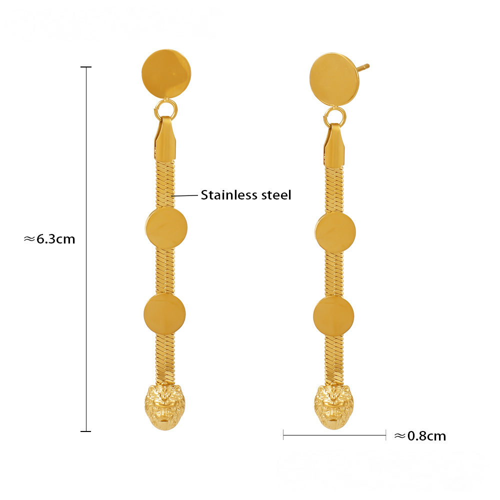 Stainless Steel Round Blade Tassel Drop Earrings