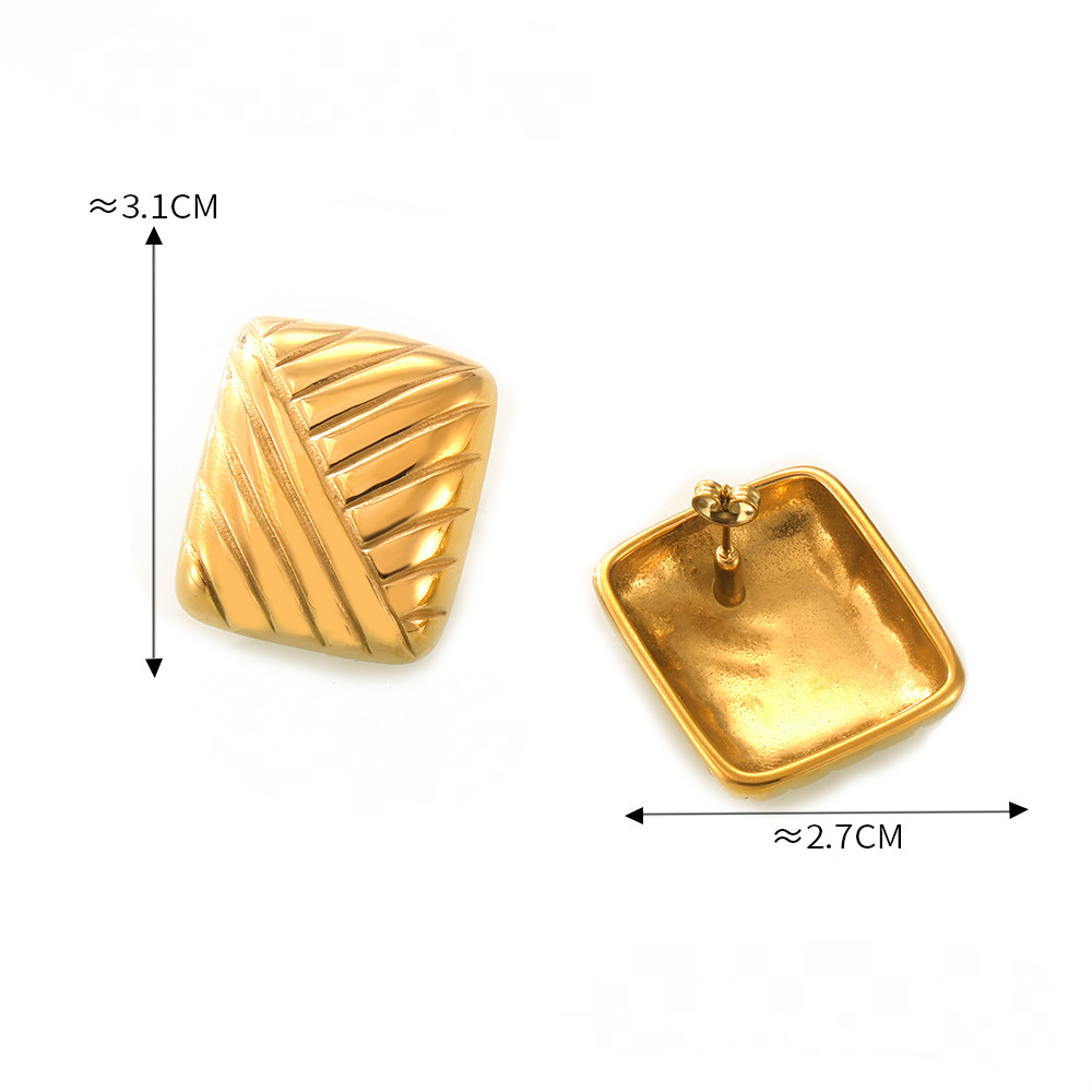 Square Braided Texture Stainless Steel Stud Earrings