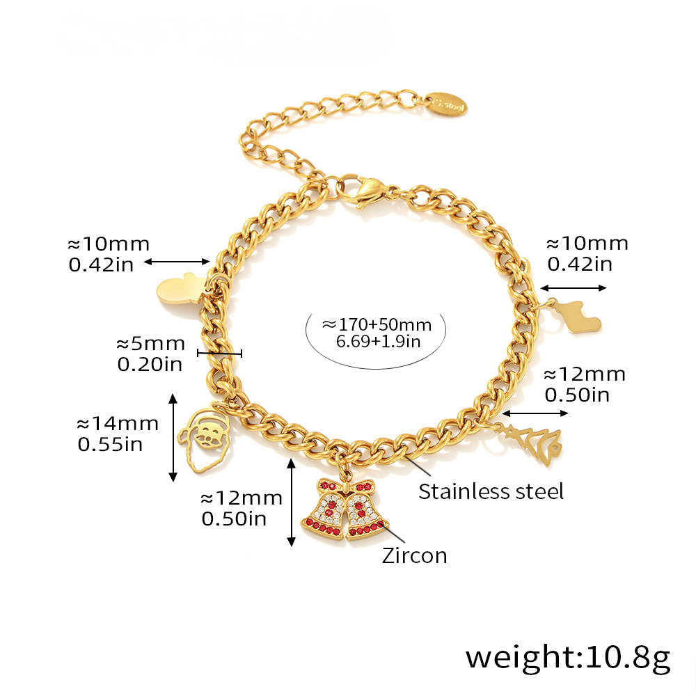 Stainless Steel Christmas Zircon Bell Necklace Bracelet Jewelry Suit