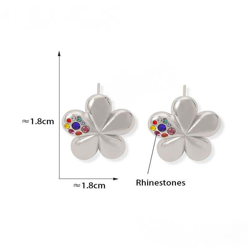Stainless Steel Flower Inlay Rainbow Rhinestones Stud Earrings