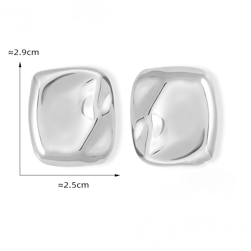 Irregular Texture Square Stainless Steel Stud Earrings