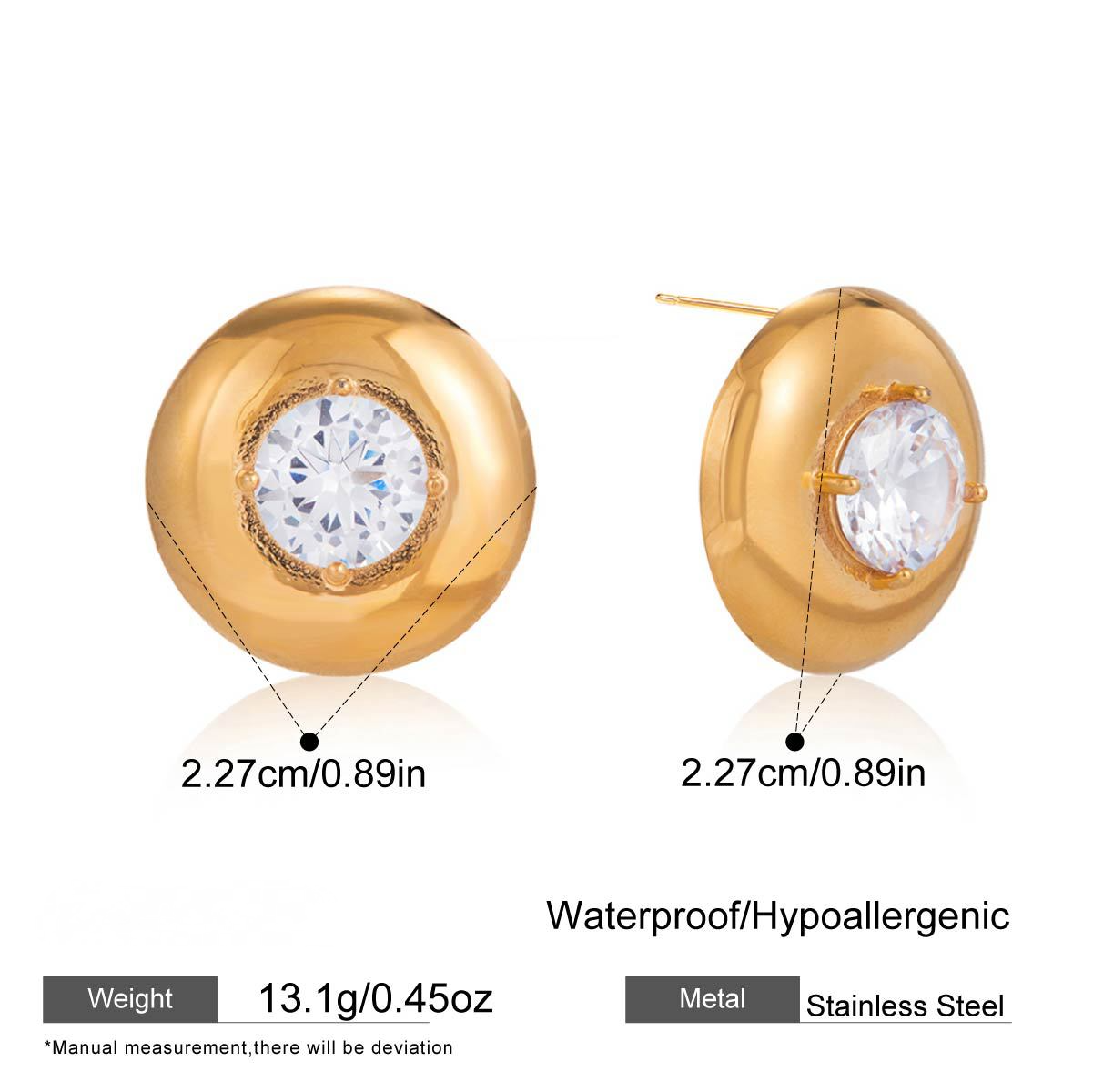 Stainless Steel White Cubic Zirconia Round Stud Earrings
