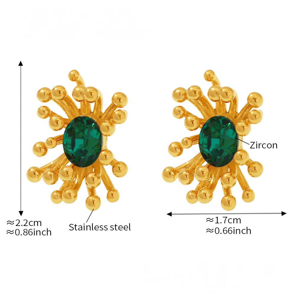 Stamen Inlay Cubic Zirconia Cuff Ring Earrings Stainless Steel Jewelry Suit