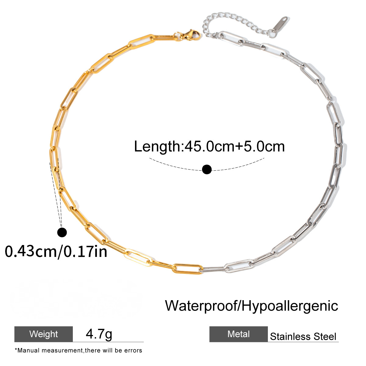 Stainless Steel Gold and Steel Two-Tone Paperclip Necklace