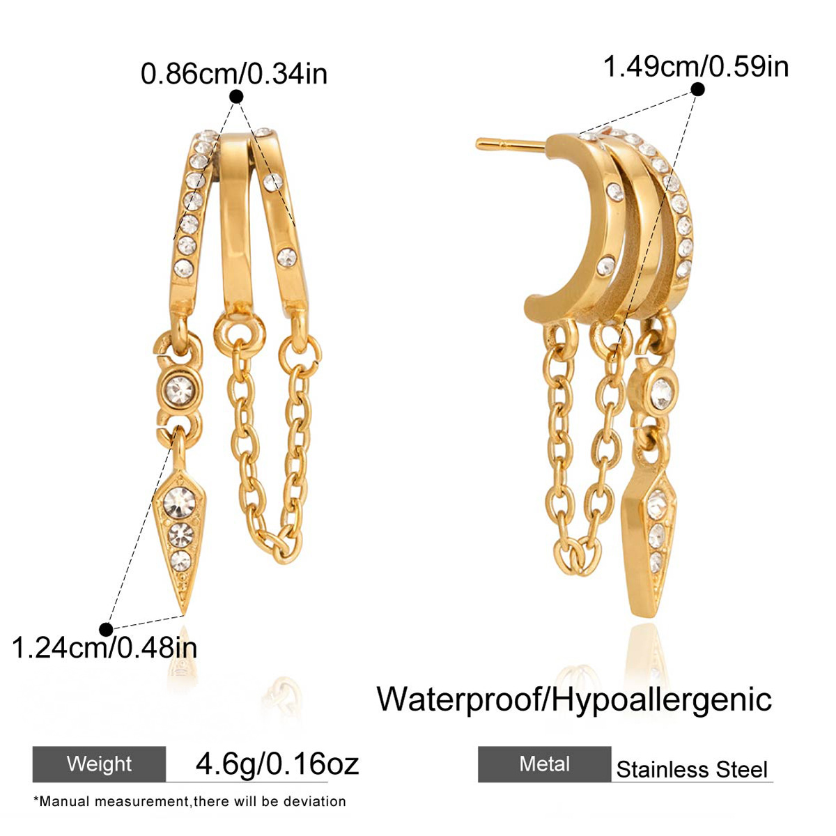 Stainless Steel Earrings with Cubic Zirconia Tassel