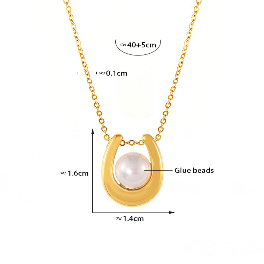 Stainless Steel Heart Shape Imitation Pearl Pendant Necklace