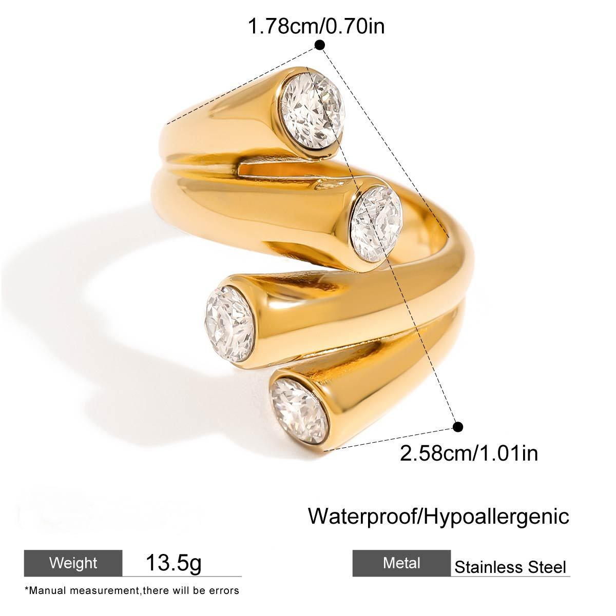 Stainless Steel White Cubic Zirconia Adjustable Open Ring