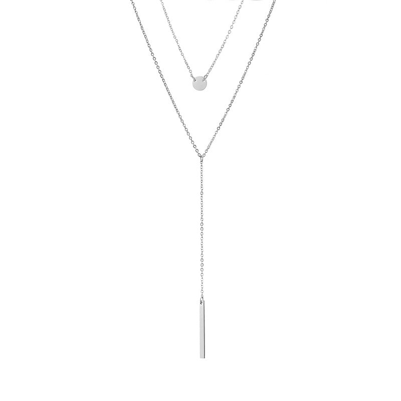Stainless Steel Round Plate Double Layered Necklace