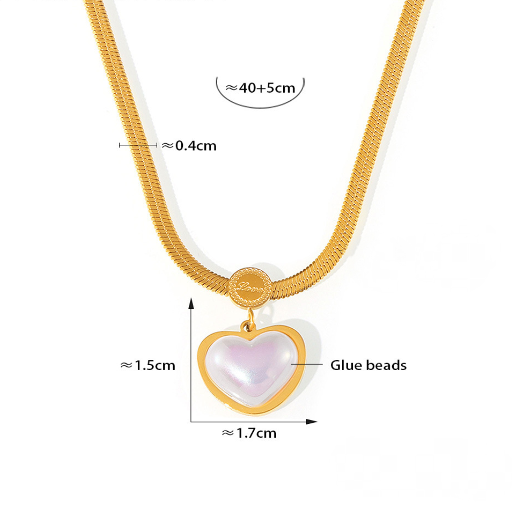 Stainless Steel Heart Shape Imitation Pearl Pendant Necklace