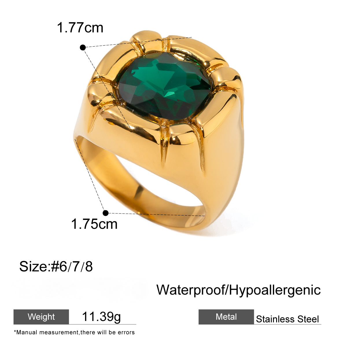 Stainless Steel Quadrilateral Cubic Zirconia Ring
