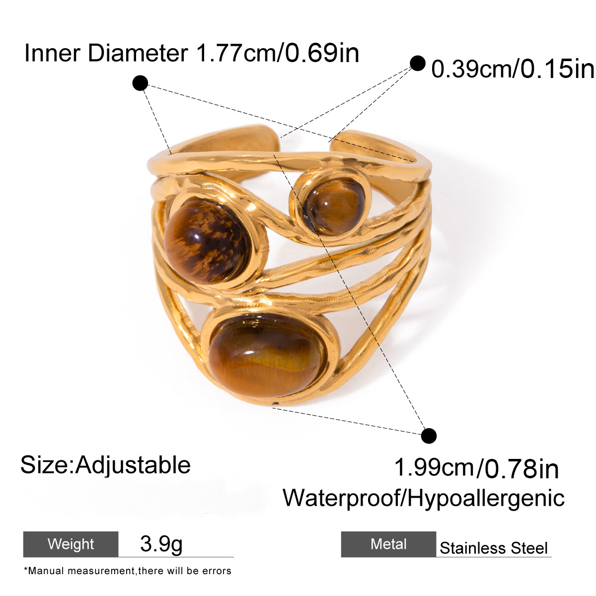 Stainless Steel Tiger's Eye Necklace Bracelet Ring Earrings Jewelry Suit