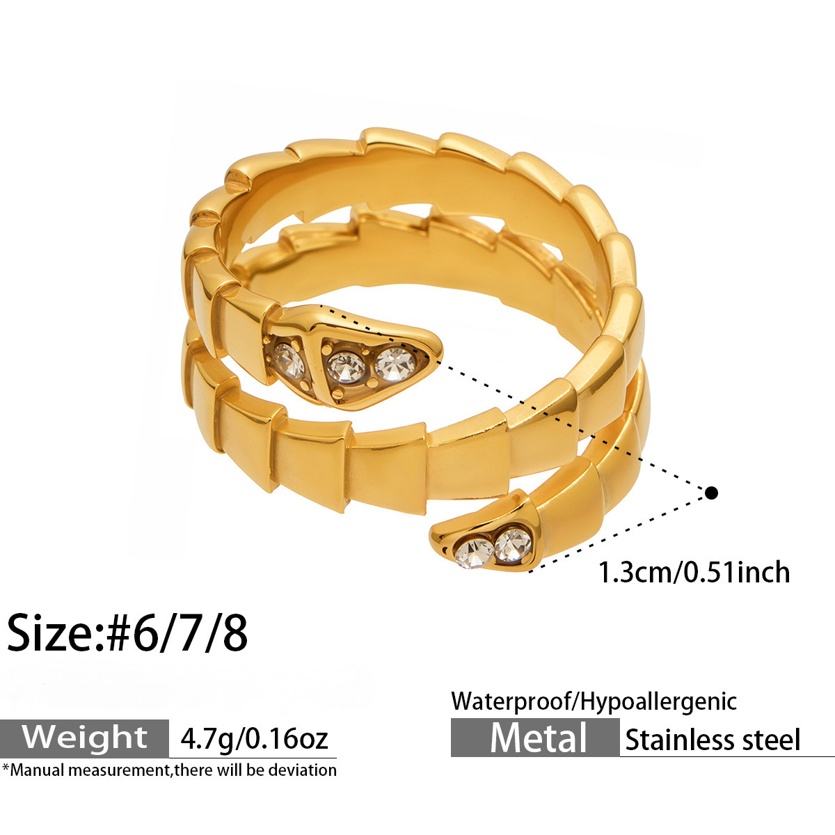 Stainless Steel Snake-shaped CZ Geometric Ring Set