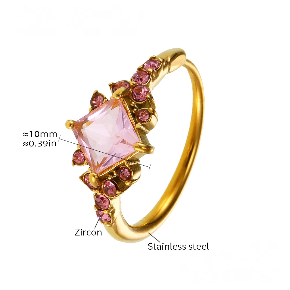 Square Cubic Zirconia Adjustable Stainless Steel Ring