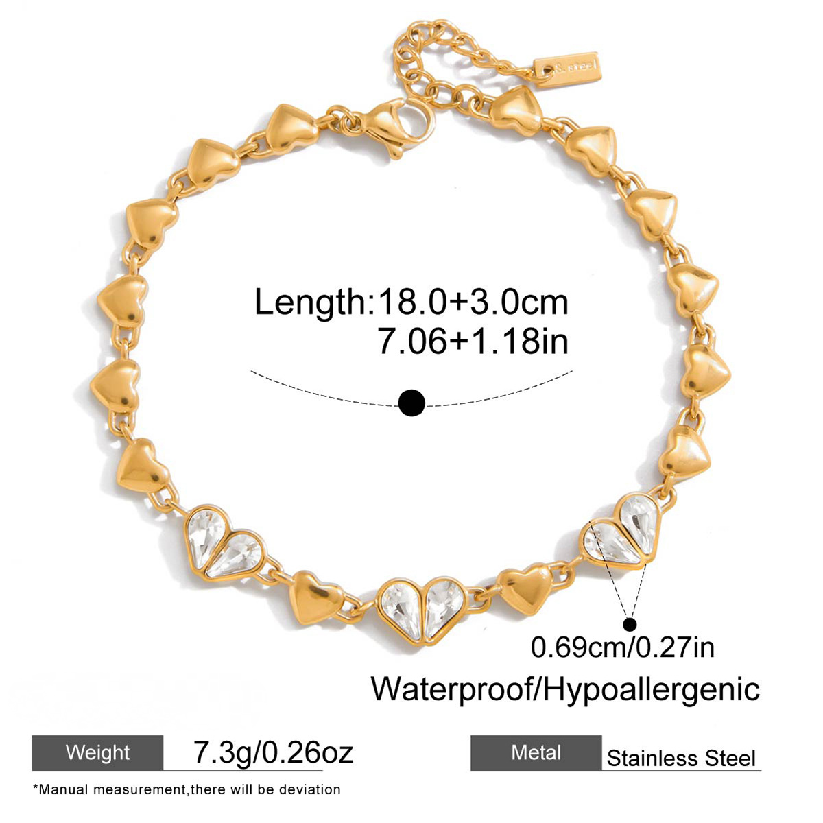 Stainless Steel Heart CZ Necklace Bracelet Jewelry Set