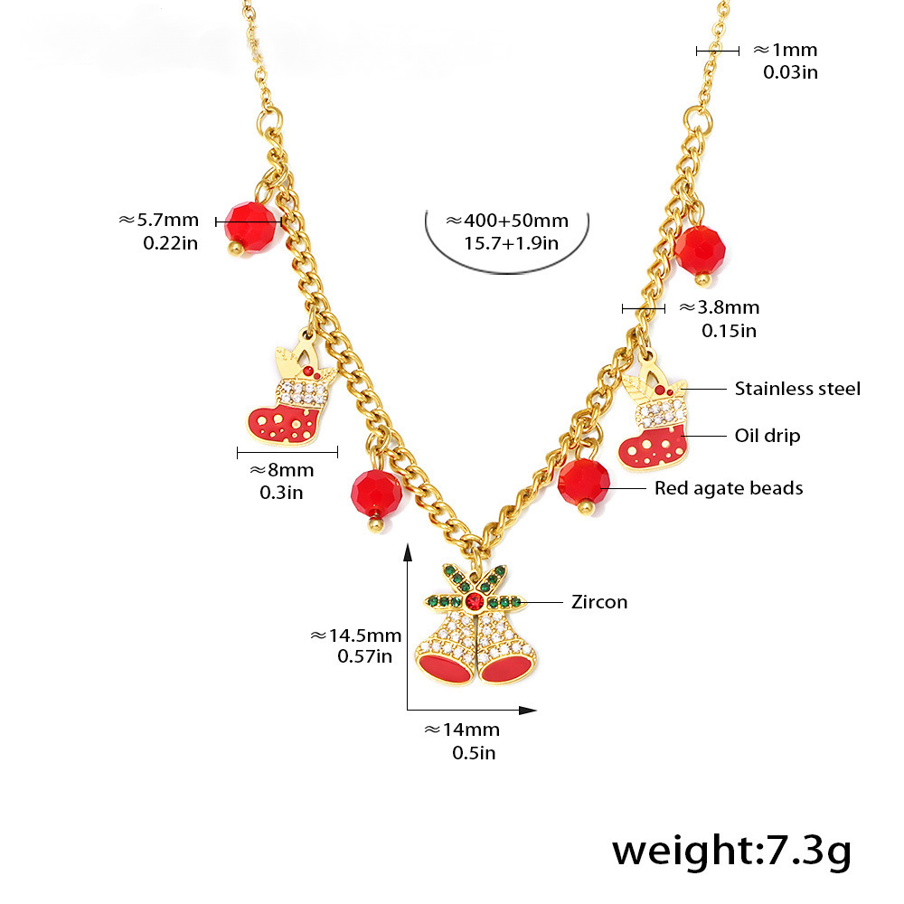 Stainless Steel Christmas Zircon Bell Necklace Bracelet Earrings Jewelry Suit