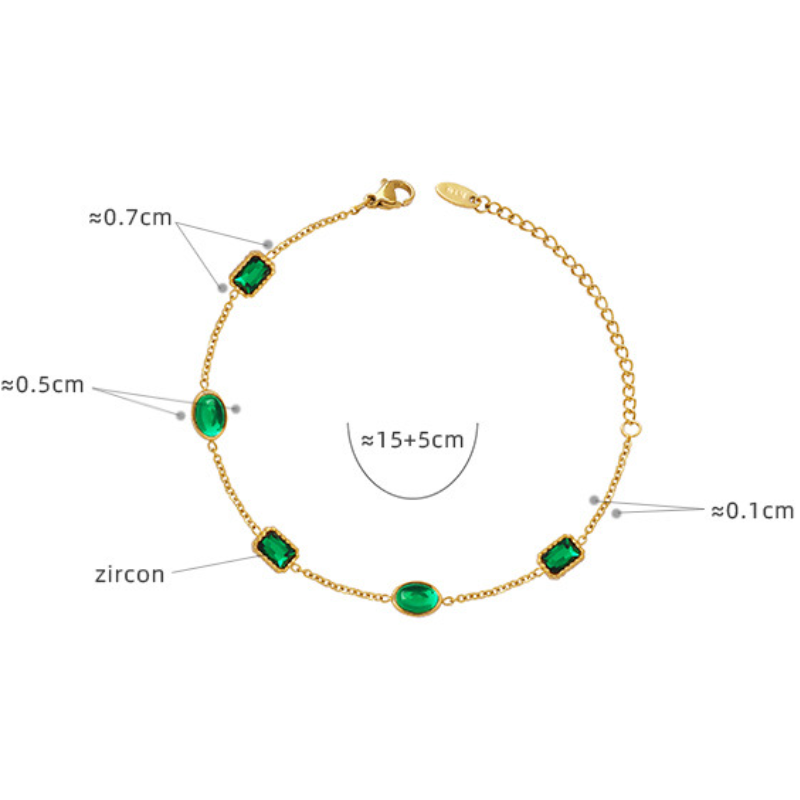 Green Cubic Zirconia Stainless Steel Bracelet