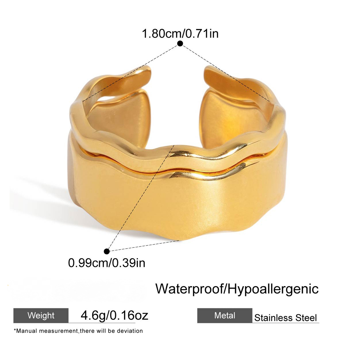 Stainless Steel 18K Gold PVD Wavy Rings - 2 Pcs