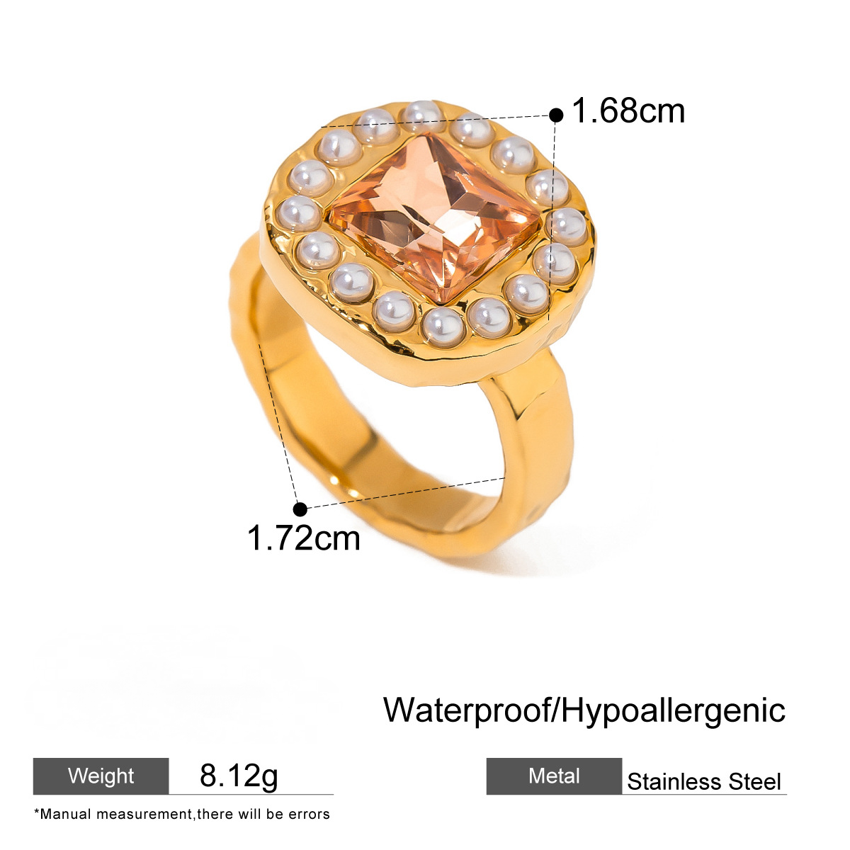 Stainless Steel Exaggerated Pearl Ring Combination