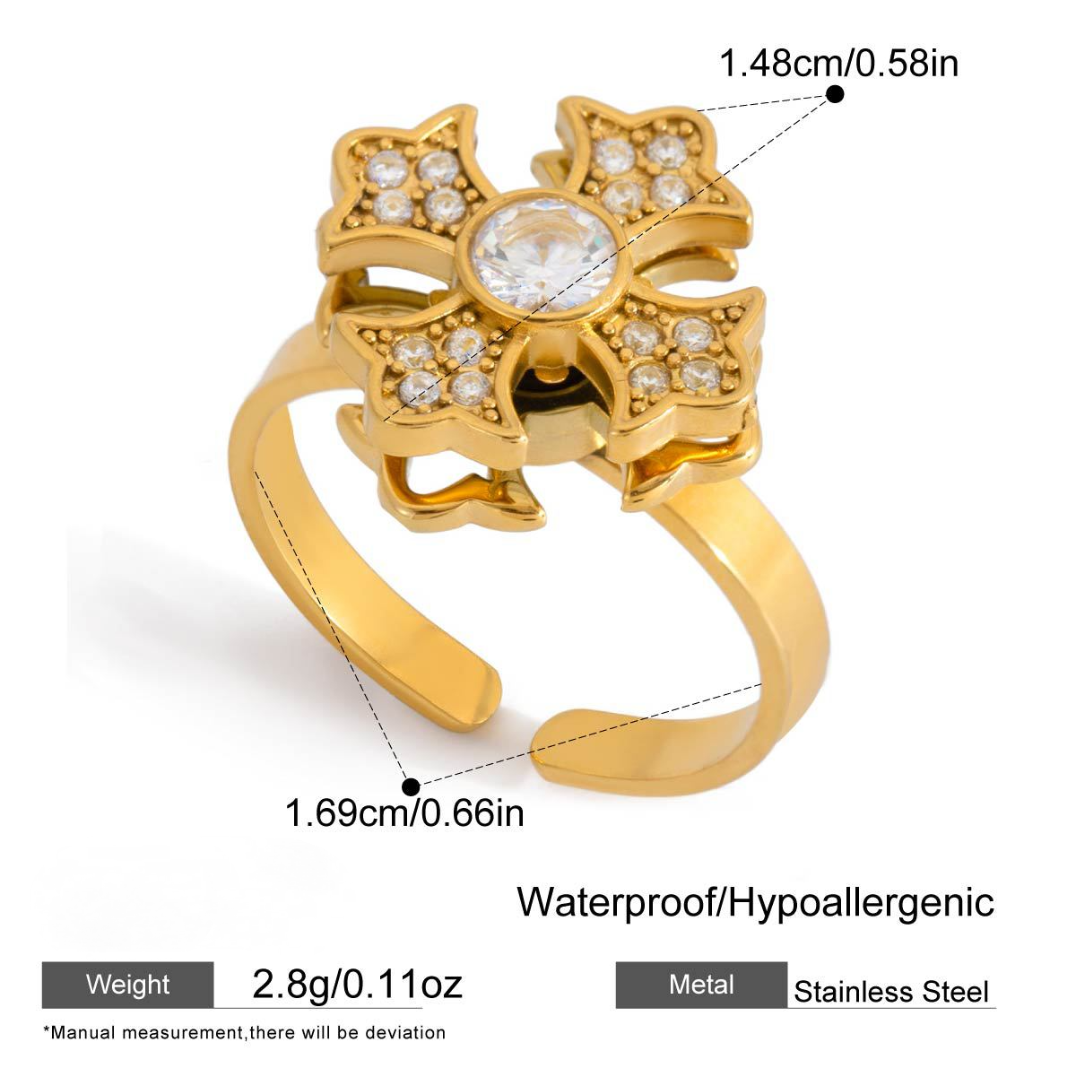 Stainless Steel CZ Decompression Rotating Flower Ring