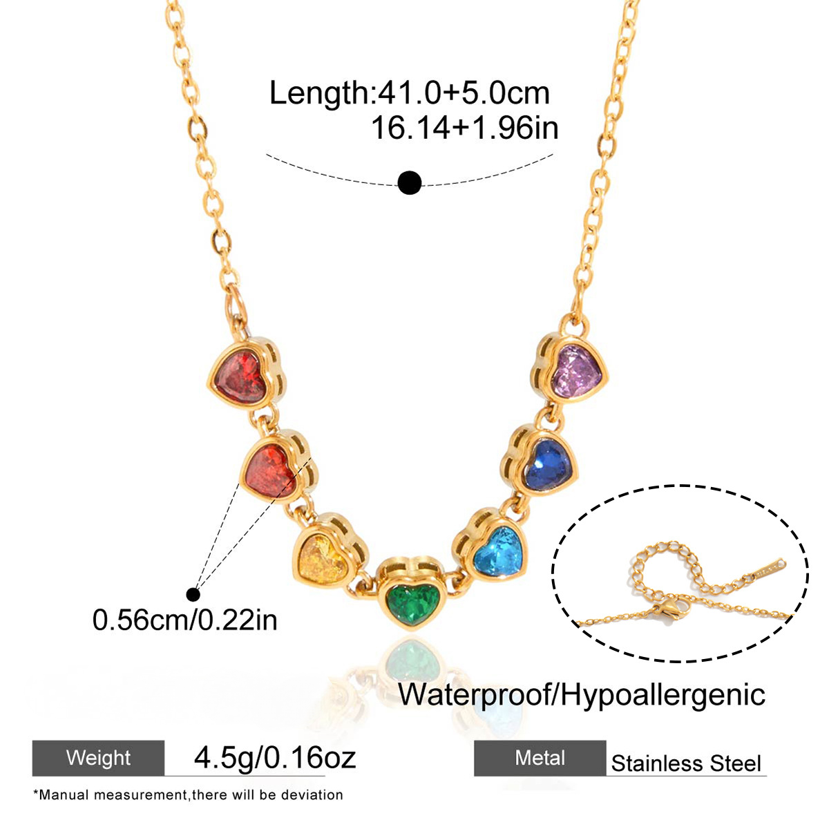 Stainless Steel 18K Gold PVD Rainbow Cubic Zirconia Necklace