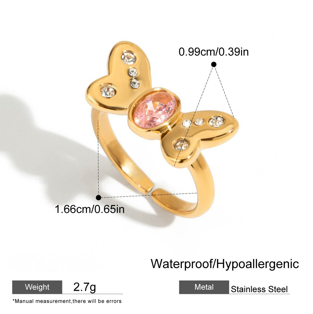 Stainless Steel Pink Cubic Zirconia Ring Combination