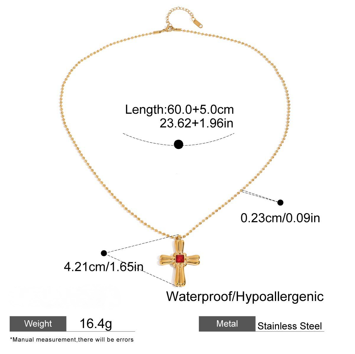 Stainless Steel Glass Zirconia Cross Pendant Necklace