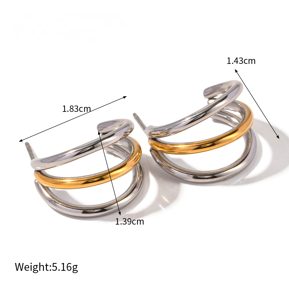 Stainless Steel 3-layer C-shaped Geometric Stud Earrings