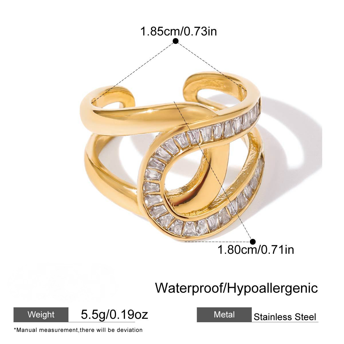 Stainless Steel 18K Gold PVD Cubic Zirconia Ring