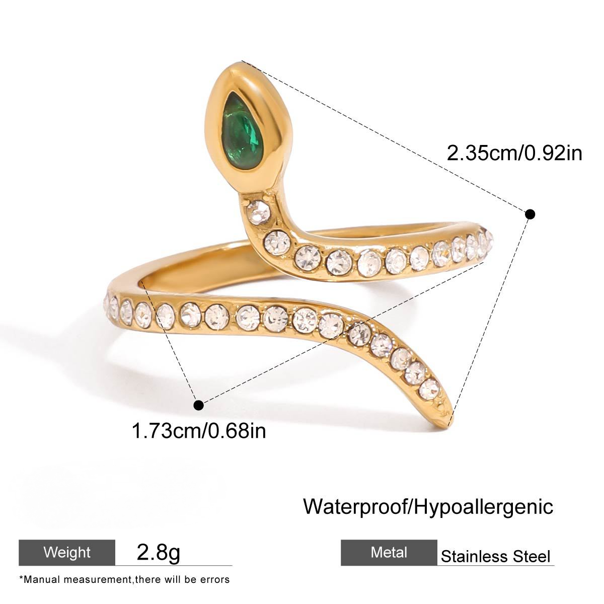 Stainless Steel Cubic Zirconia Spirit Snake Ring Combination
