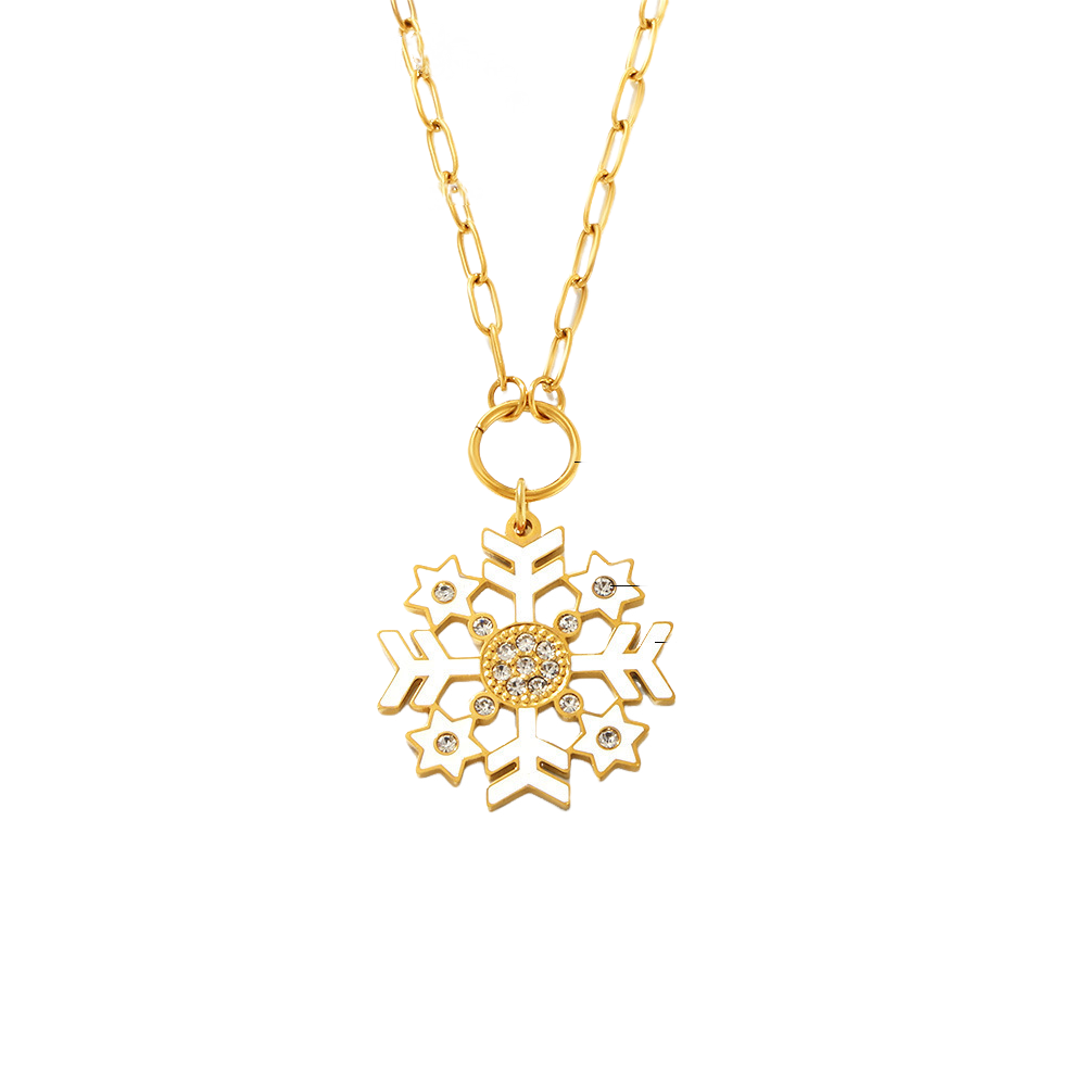Stainless Steel Zircon Oil-dripping Christmas Snowflake Pendant Necklace