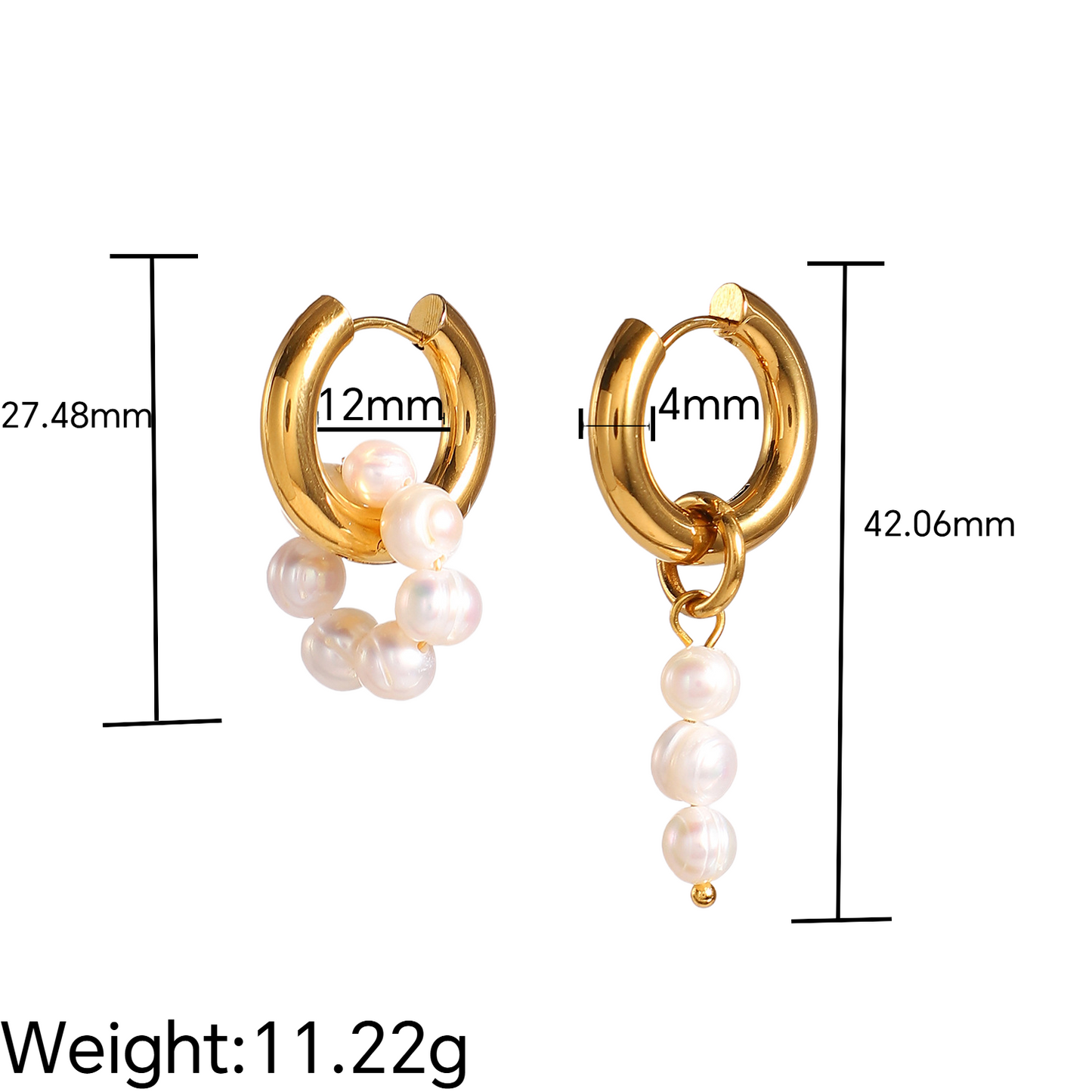 18K Gold PVD Asymmetrical Natural Freshwater Pearl Pendant Earrings