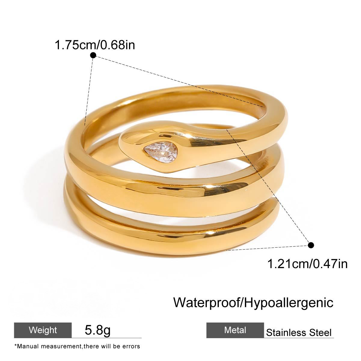 Stainless Steel Cubic Zirconia Spirit Snake Ring Combination