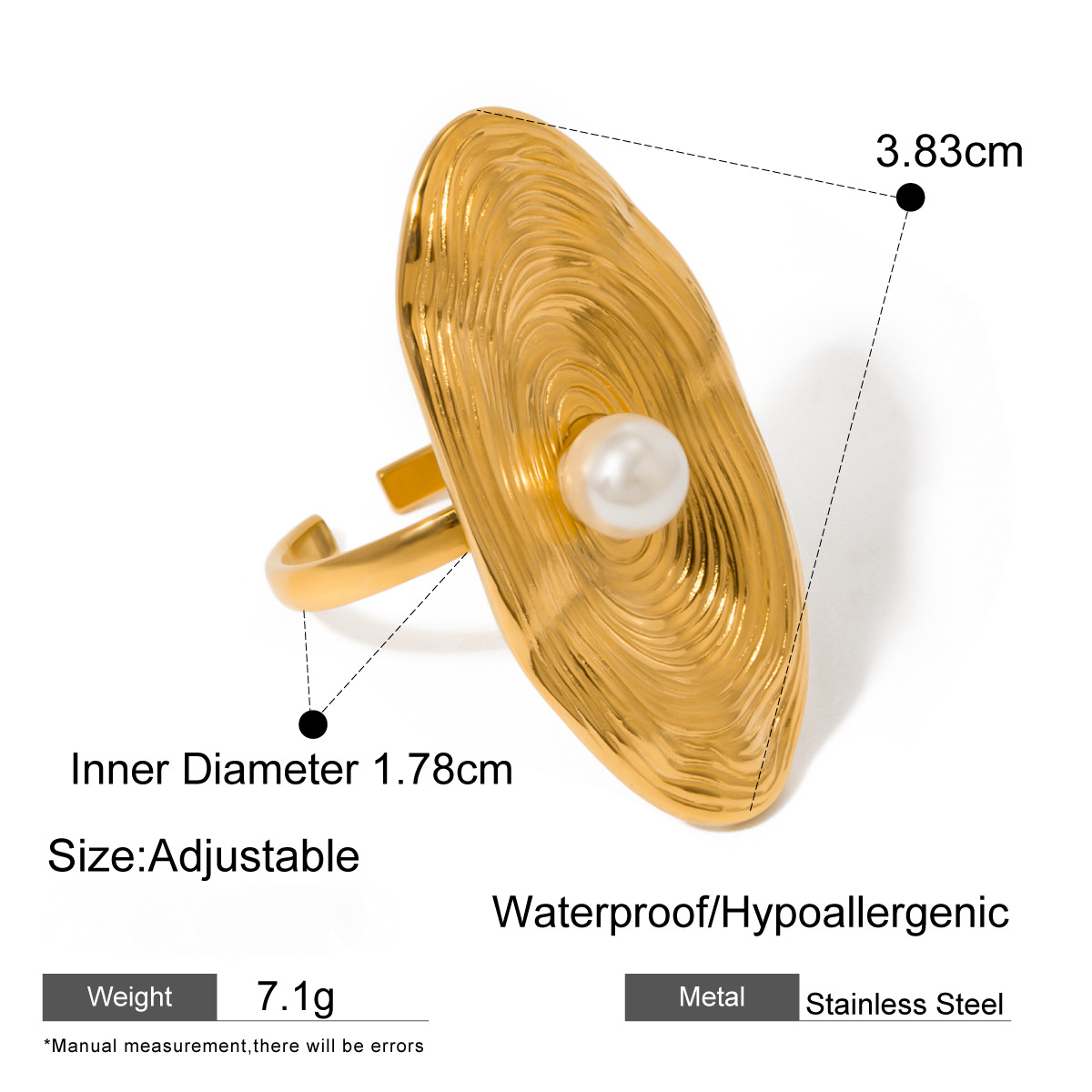 Stainless Steel 18K Gold PVD Pearl Ring
