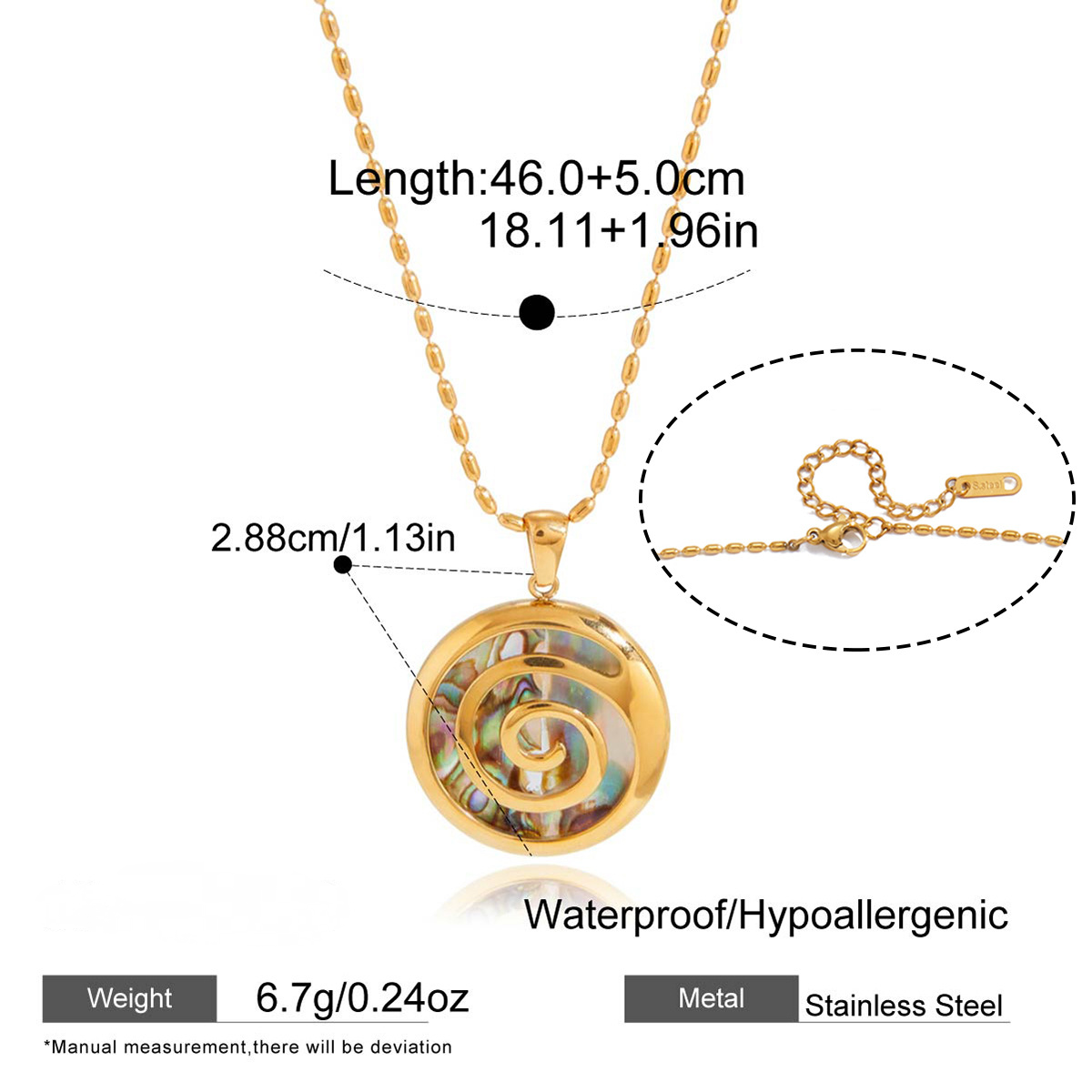 Stainless Steel Hammer Patterned Spiral Abalone Shell Necklace Earring Jewelry Set