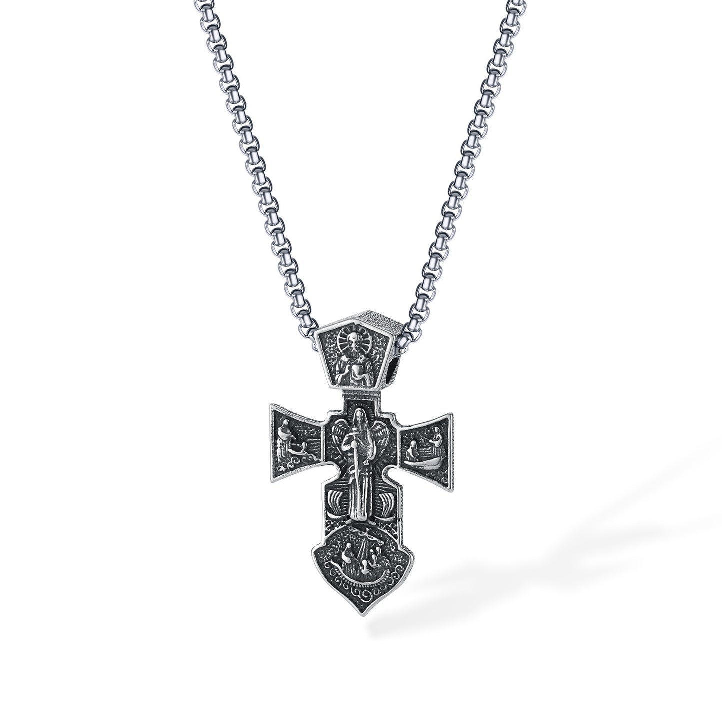 Collier avec pendentif en forme de croix missionnaire en acier inoxydable