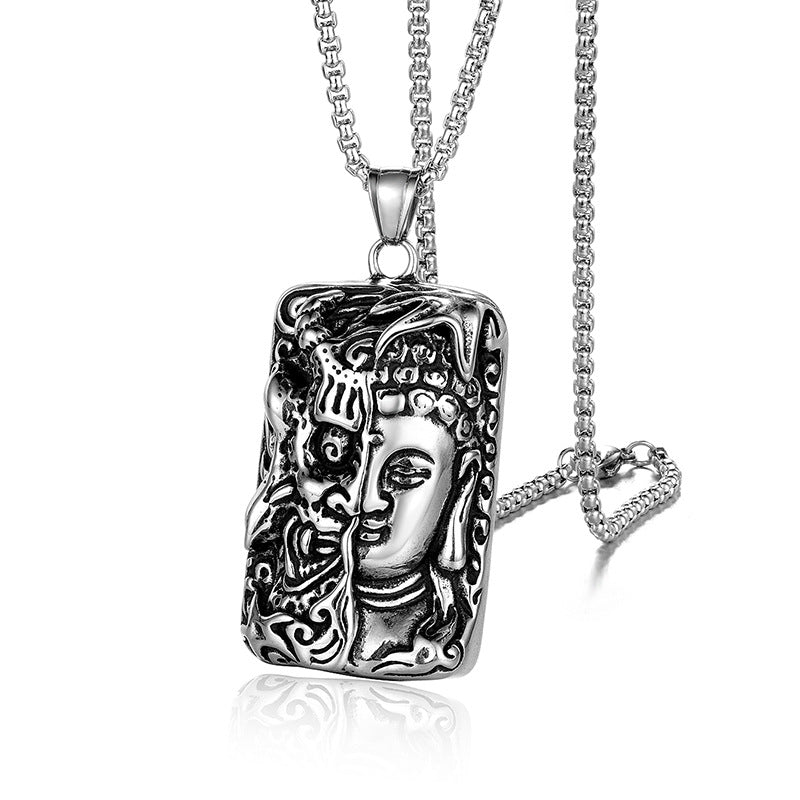 Stainless Steel Buddha & Demon Pendant Necklace