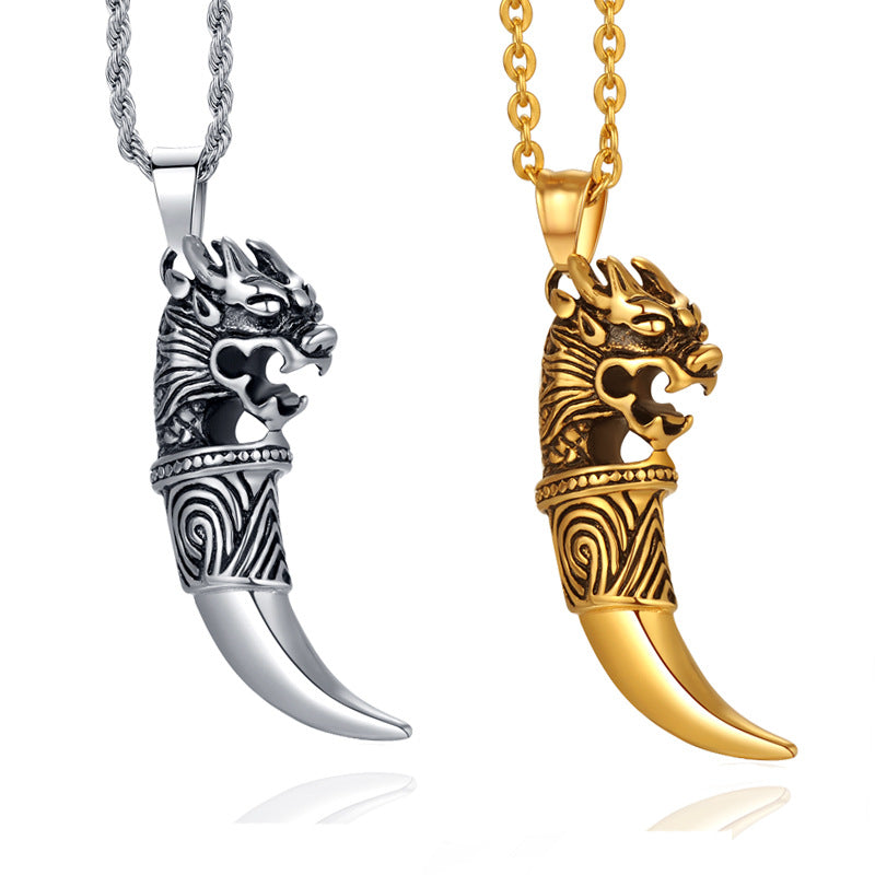 Stainless Steel Wolf Tooth Pendant Necklace