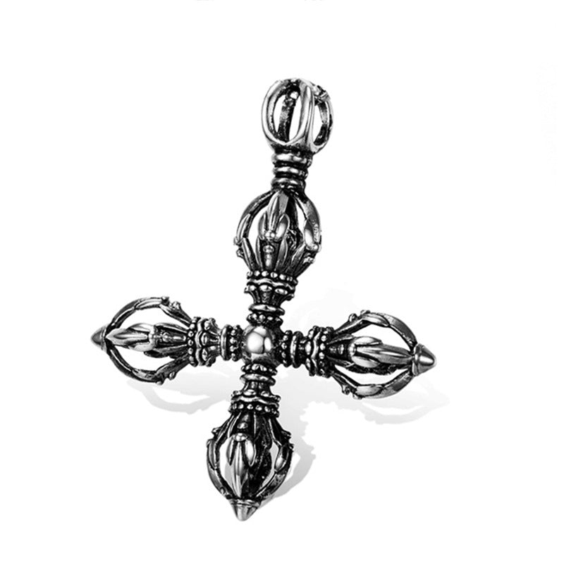 Collier en acier inoxydable avec croix et pilon