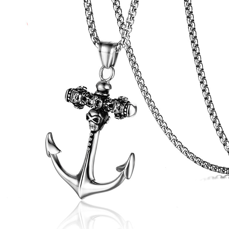 Stainless Steel Skull Anchor Necklace
