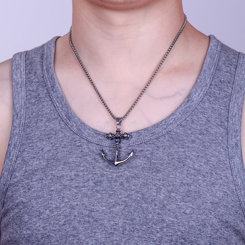 Stainless Steel Skull Anchor Necklace