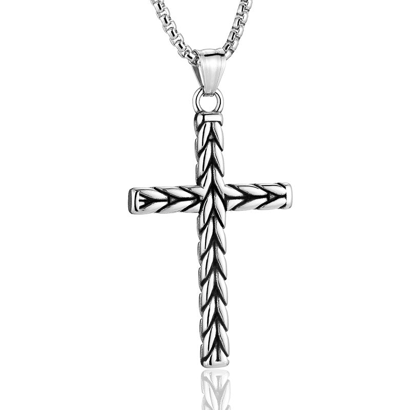 Stainless Steel Wheat Ear Cross Pendant Necklace