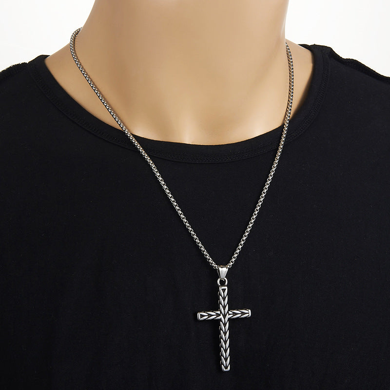 Stainless Steel Wheat Ear Cross Pendant Necklace