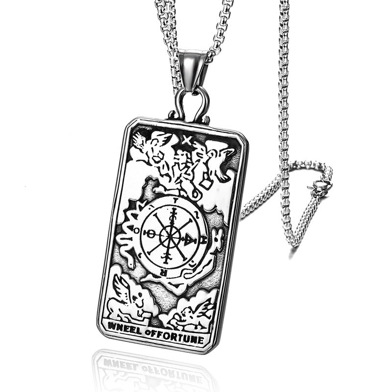 Stainless Steel Compass Pattern Square Tag Necklace