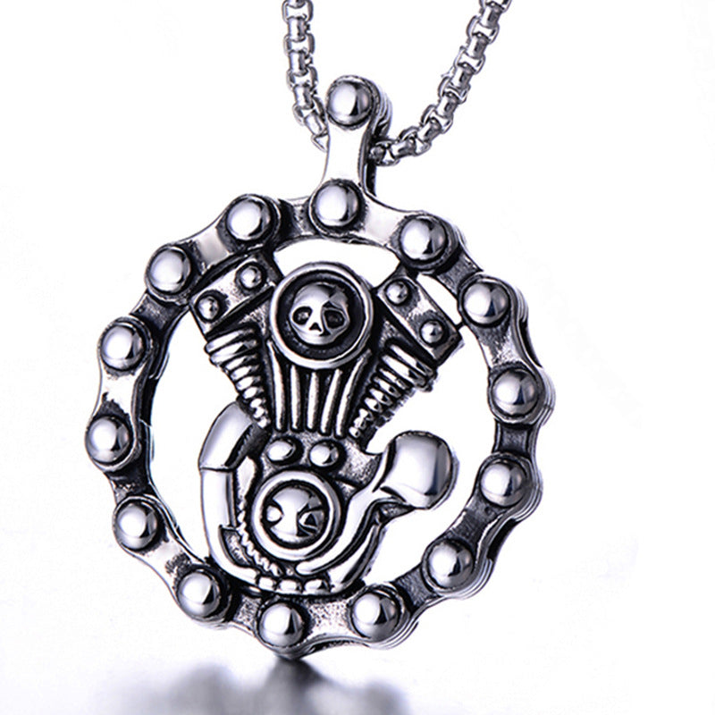 Stainless Steel Engine Pendant Necklace