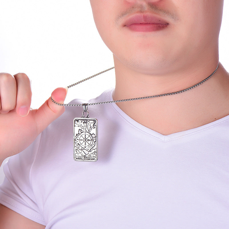 Stainless Steel Compass Pattern Square Tag Necklace