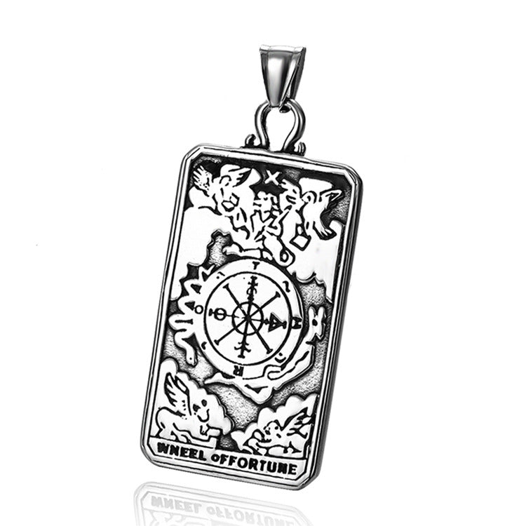 Stainless Steel Compass Pattern Square Tag Necklace