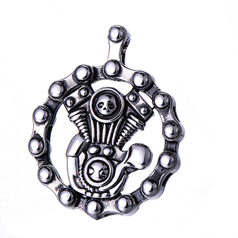 Stainless Steel Engine Pendant Necklace